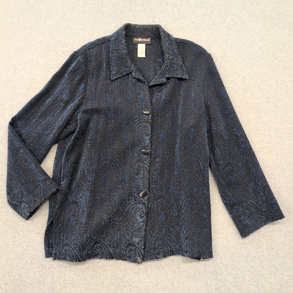 Sag Harbor Women Paisley Print Button Down Collared Blouse Size 14 - Picture 1 of 4